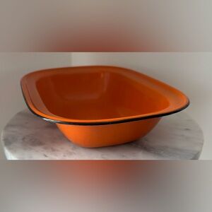 Vintage Retro Orange Enamelware Rectangle Casserole Dish w Black Rim